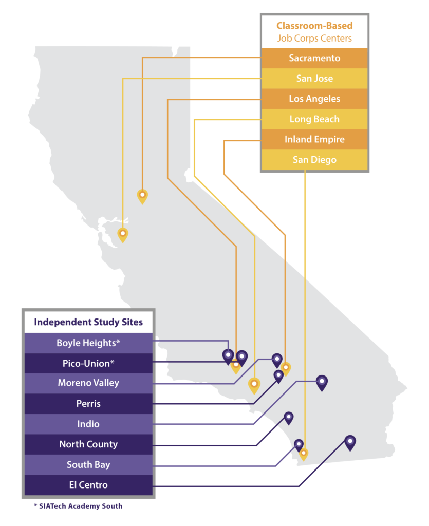 SIATech high schools map of locations and campuses in California